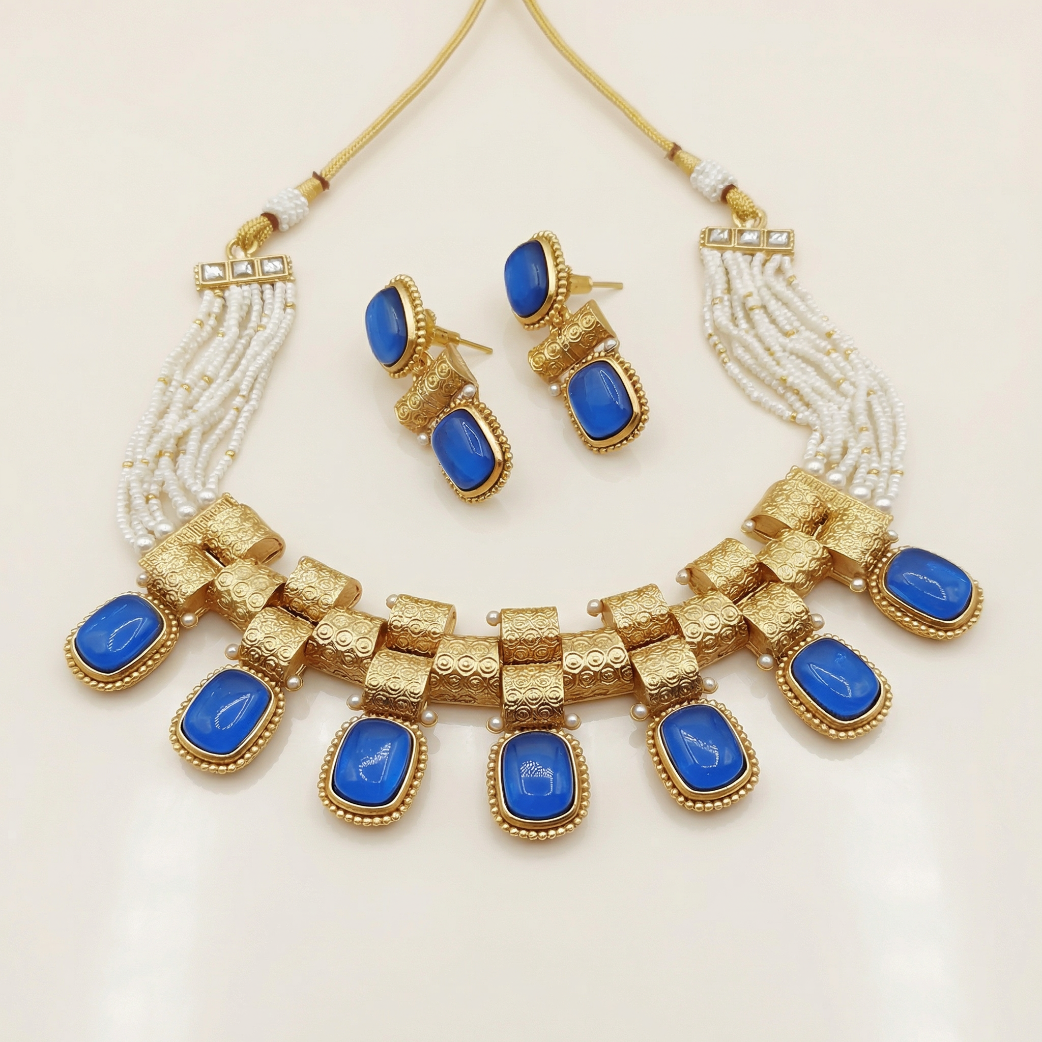 Rajwadi Choker Necklace | Monalisa Fusion Bridal Jewelry Set with Earrings - nandai.store