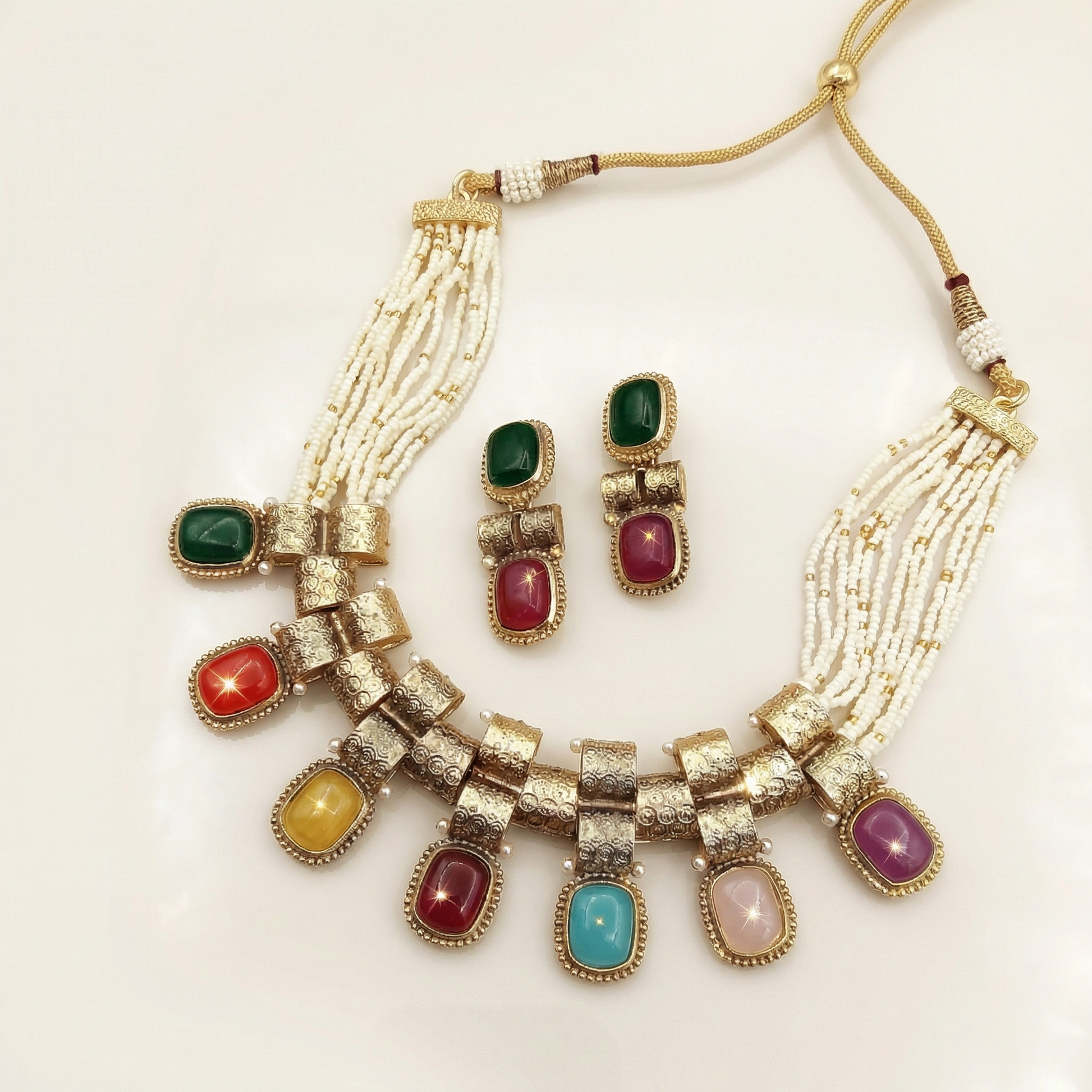 Rajwadi Choker Necklace | Monalisa Fusion Bridal Jewelry Set with Earrings - nandai.store