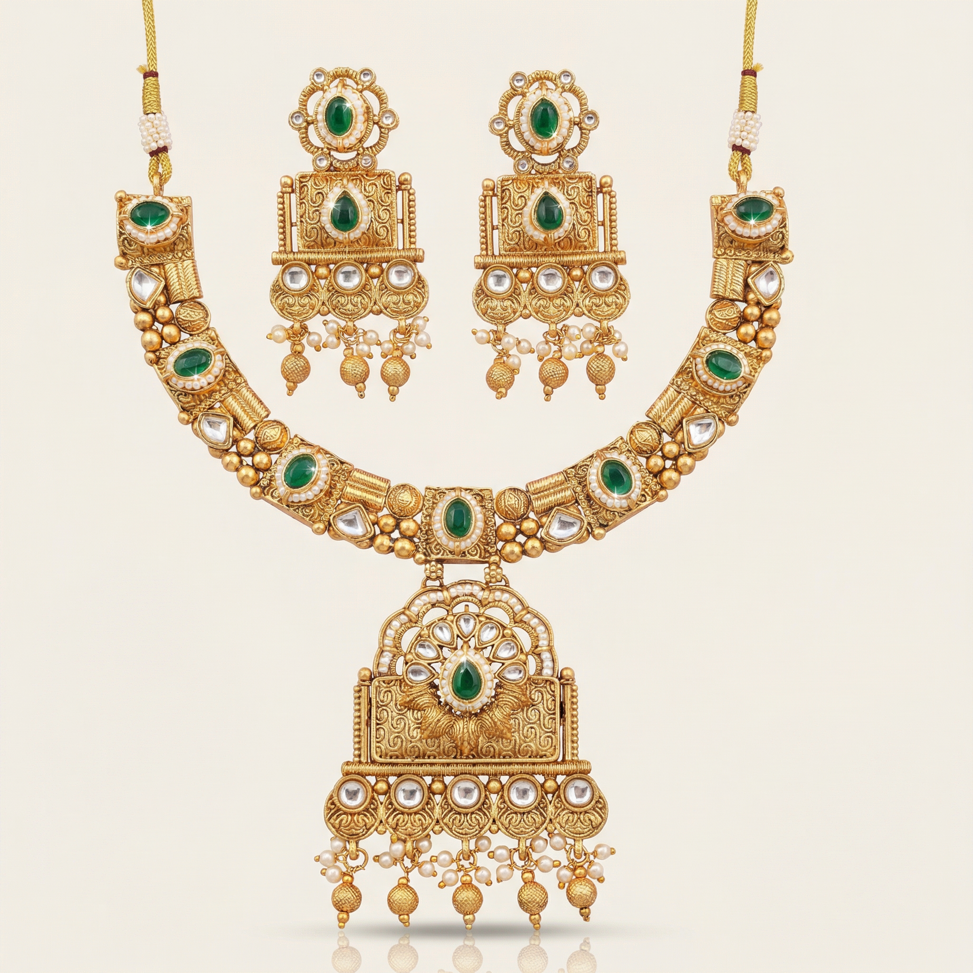 Temple Choker Necklace | Pallavi Gold-Plated South Indian Jewellery Set - nandai.store