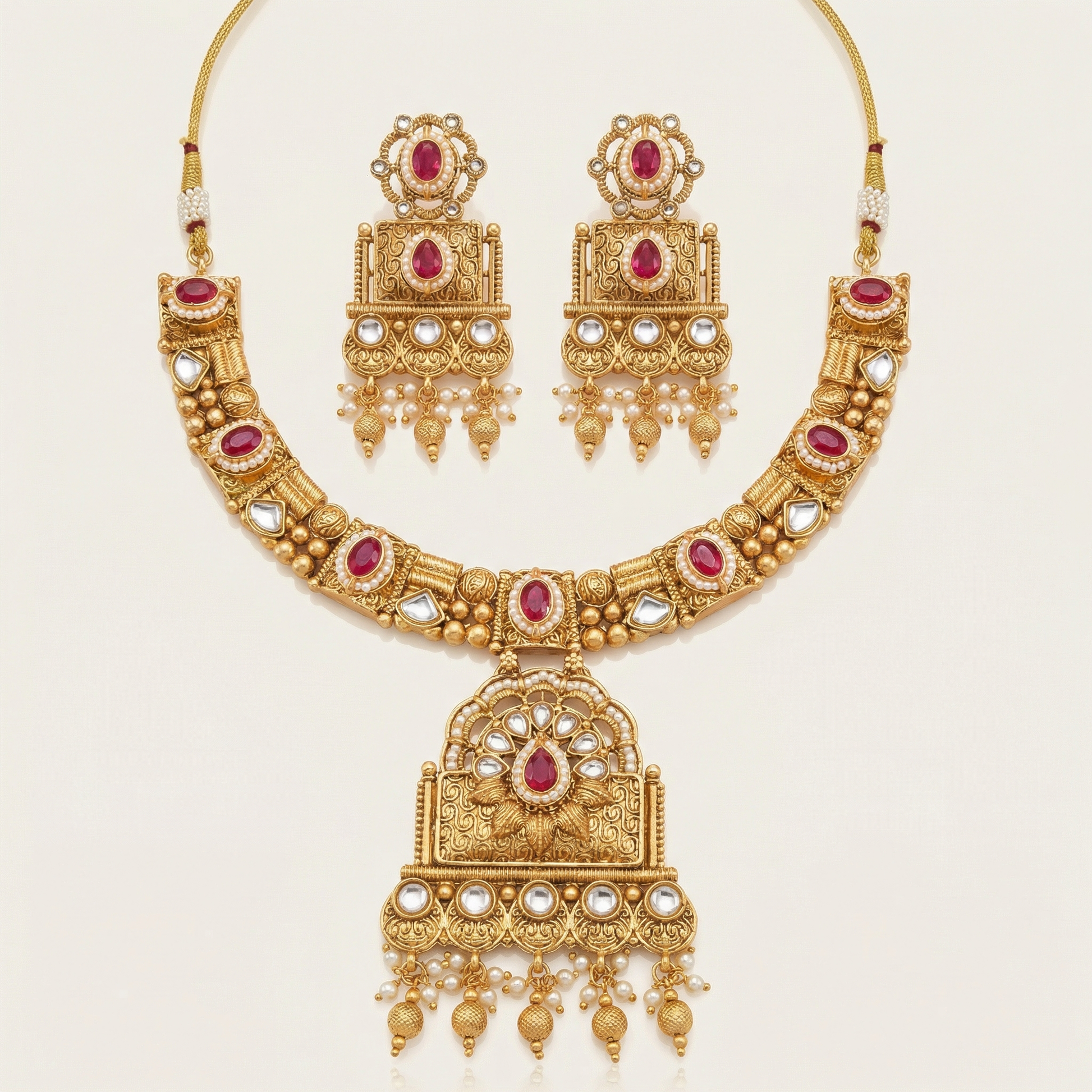 Temple Choker Necklace | Pallavi Gold-Plated South Indian Jewellery Set - nandai.store
