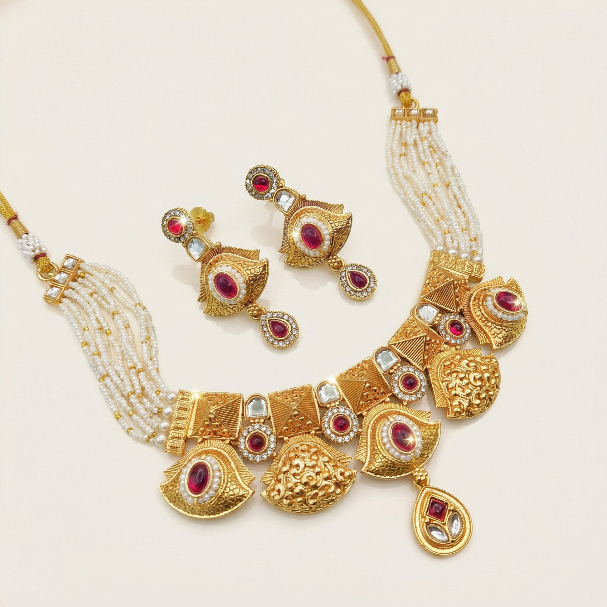 Meenakari Rajputi Choker Necklace | Antique Gold Enamel Jewelry Set - nandai.store