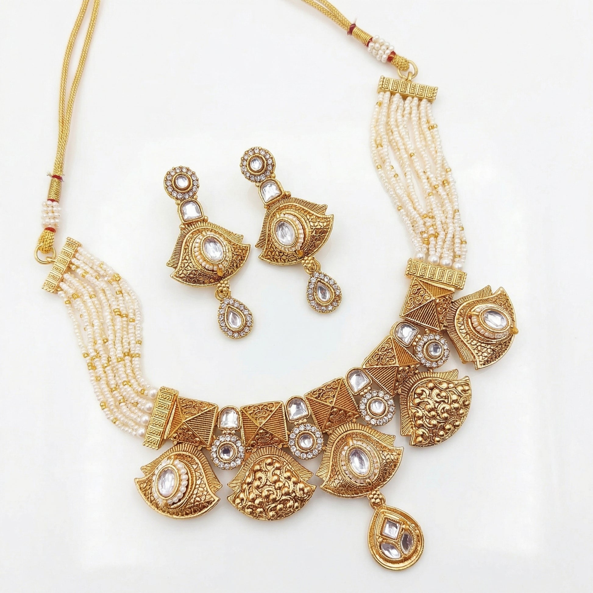 Meenakari Rajputi Choker Necklace | Antique Gold Enamel Jewelry Set - nandai.store
