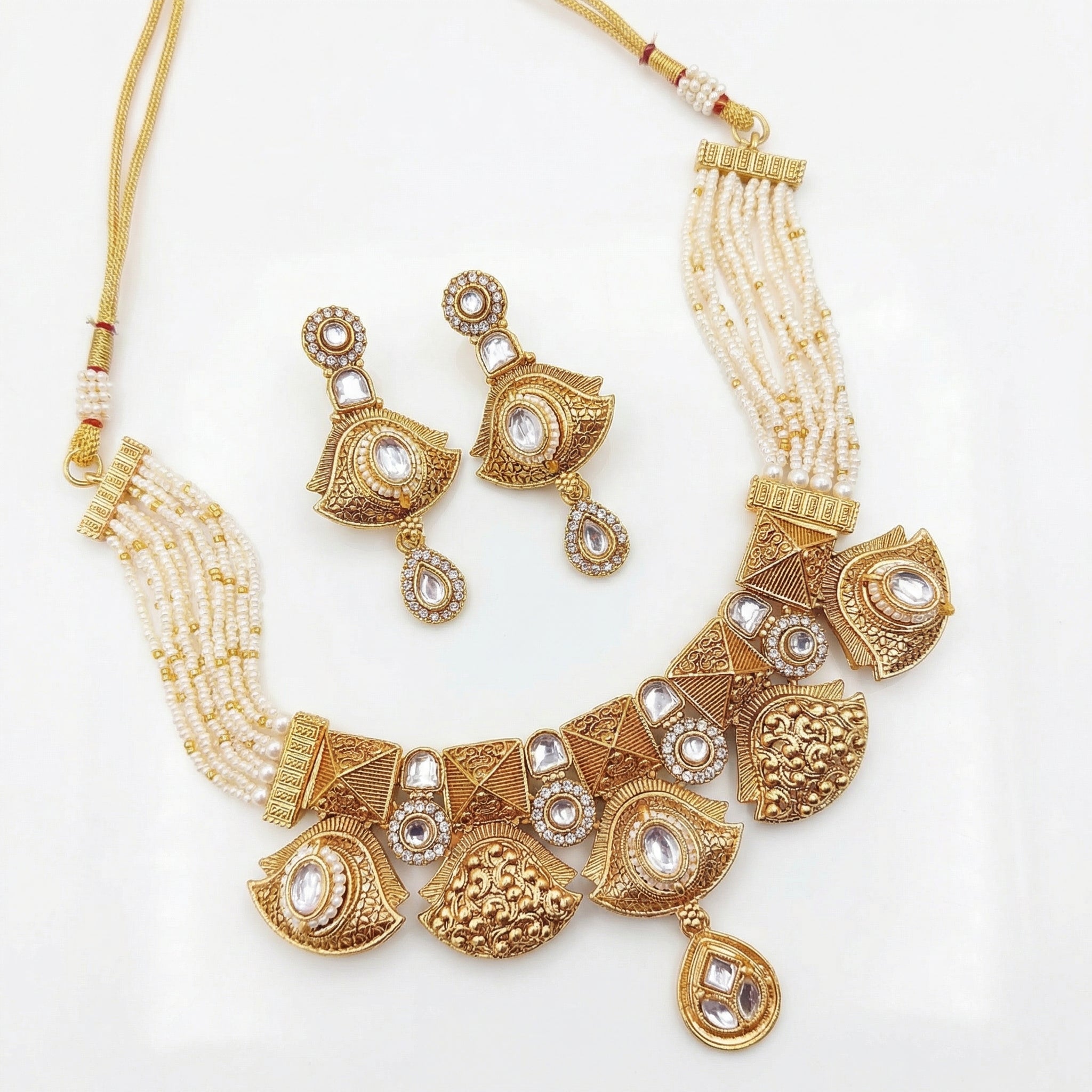 Meenakari Rajputi Choker Necklace | Antique Gold Enamel Jewelry Set - nandai.store
