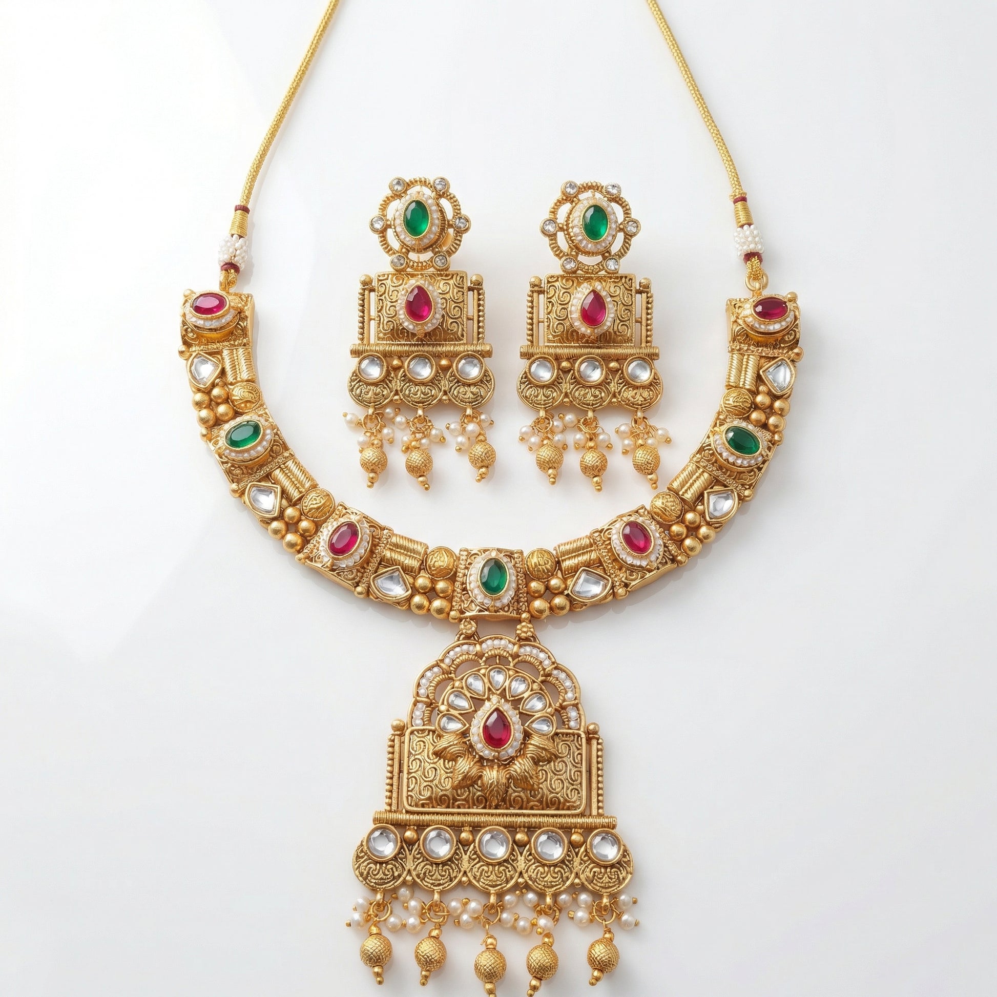 Temple Choker Necklace | Pallavi Gold-Plated South Indian Jewellery Set - nandai.store