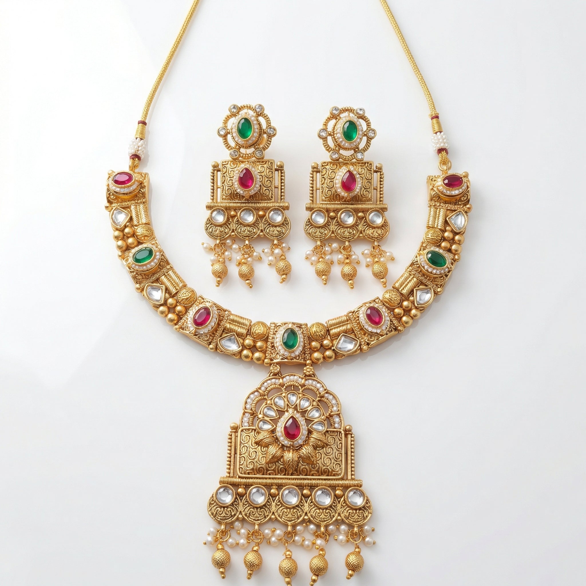 Temple Choker Necklace | Pallavi Gold-Plated South Indian Jewellery Set - nandai.store