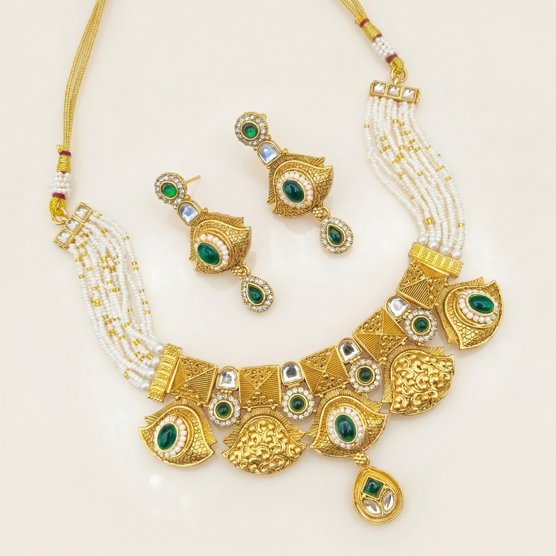 Meenakari Rajputi Choker Necklace | Antique Gold Enamel Jewelry Set - nandai.store