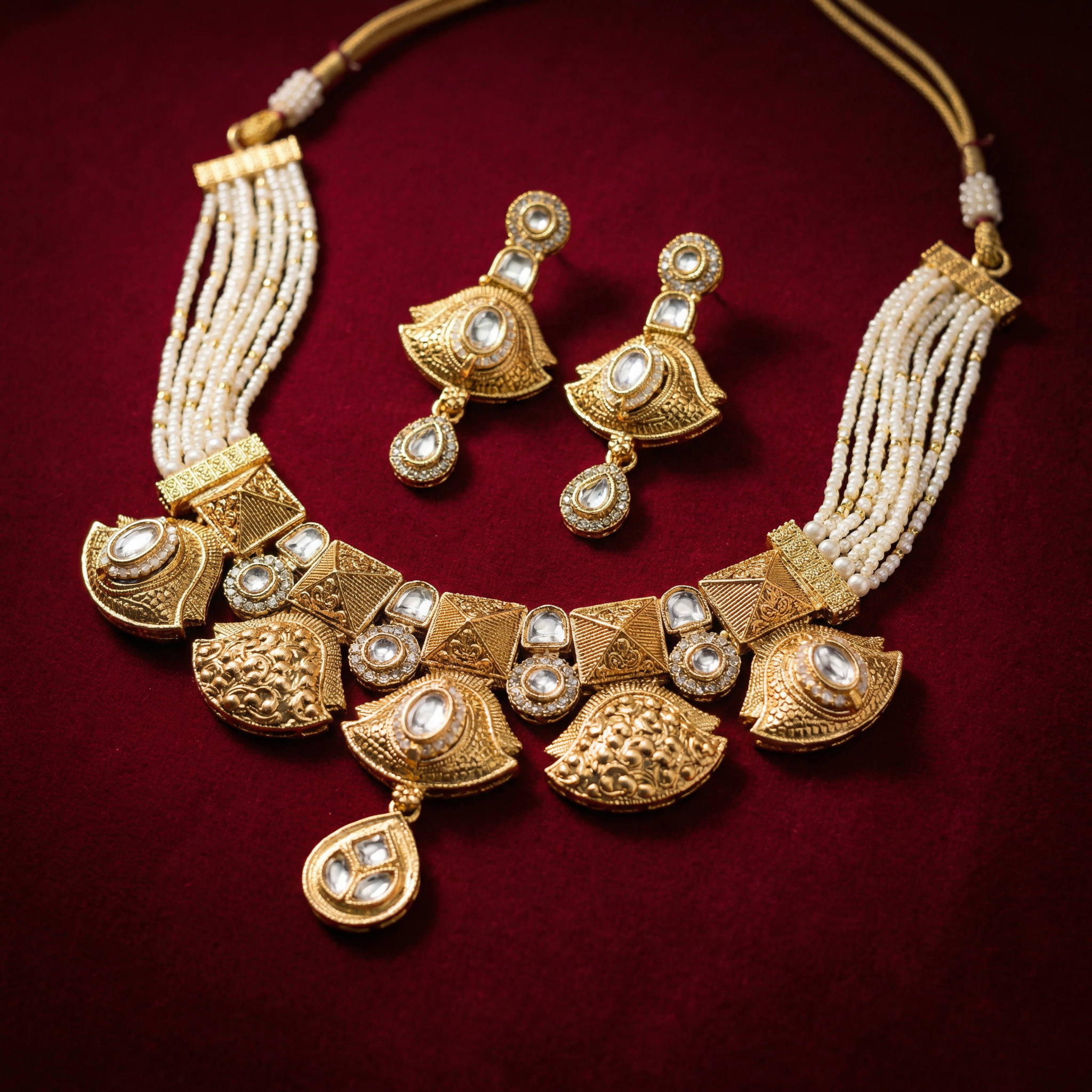 Meenakari Rajputi Choker Necklace | Antique Gold Enamel Jewelry Set - nandai.store