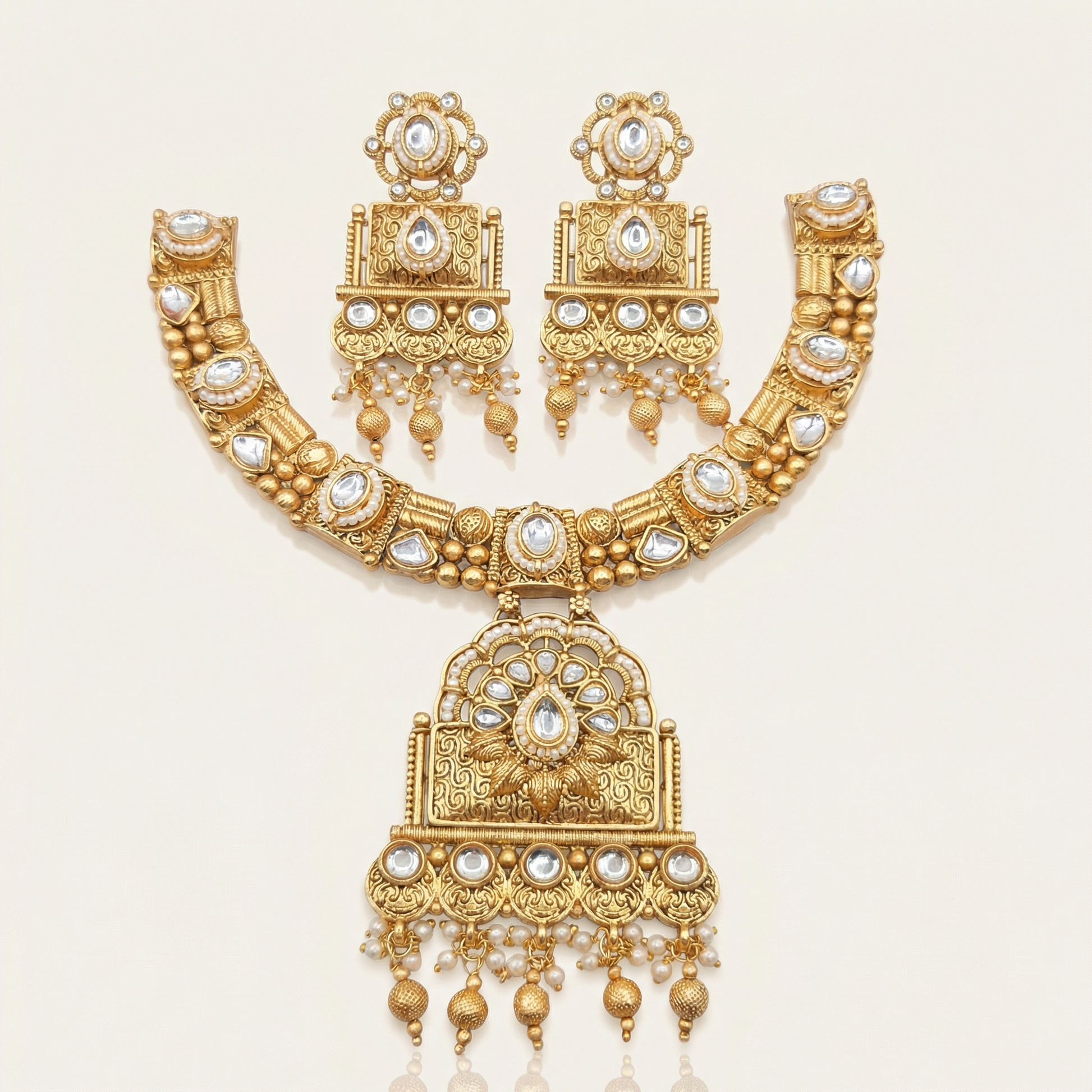 Temple Choker Necklace | Pallavi Gold-Plated South Indian Jewellery Set - nandai.store