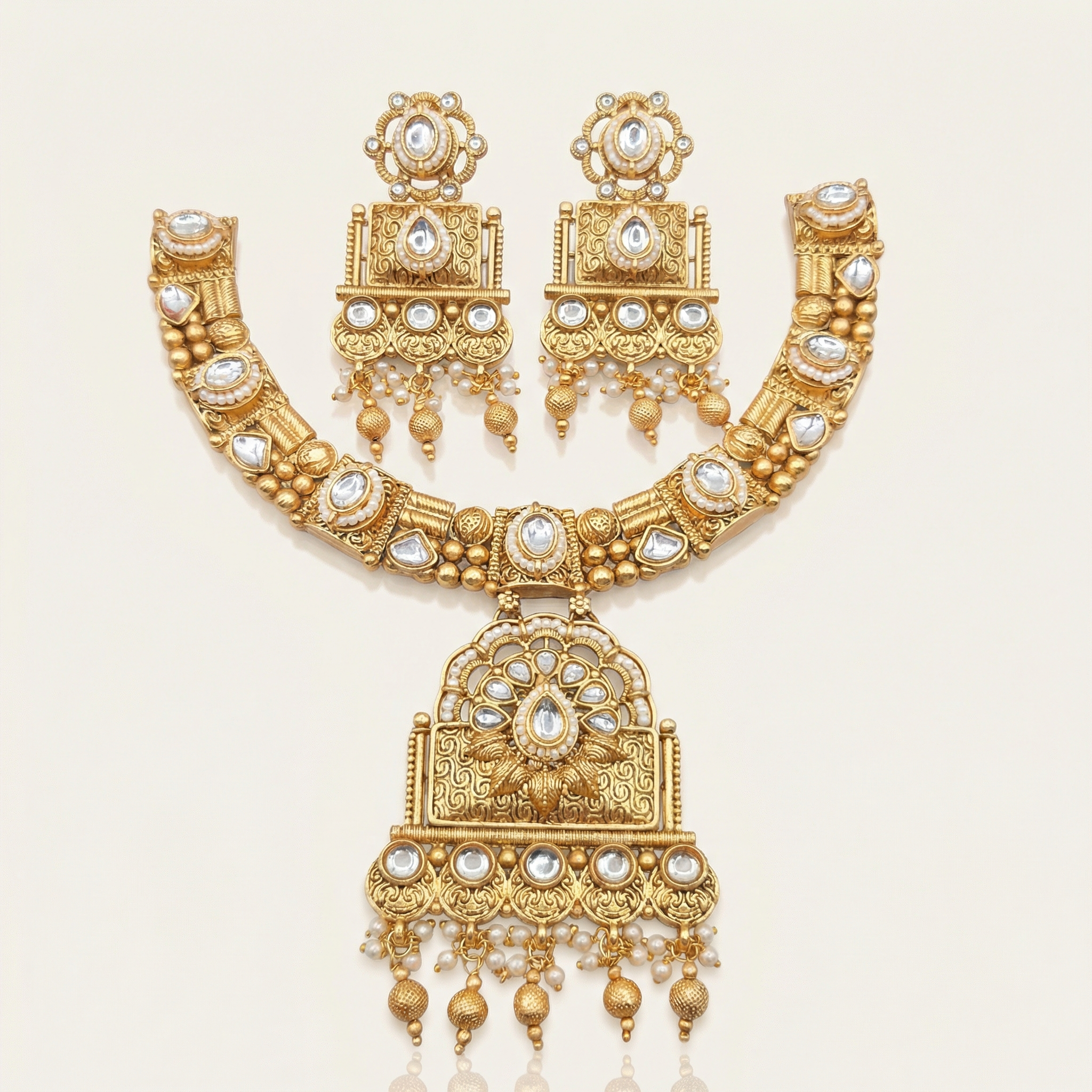 Temple Choker Necklace | Pallavi Gold-Plated South Indian Jewellery Set - nandai.store