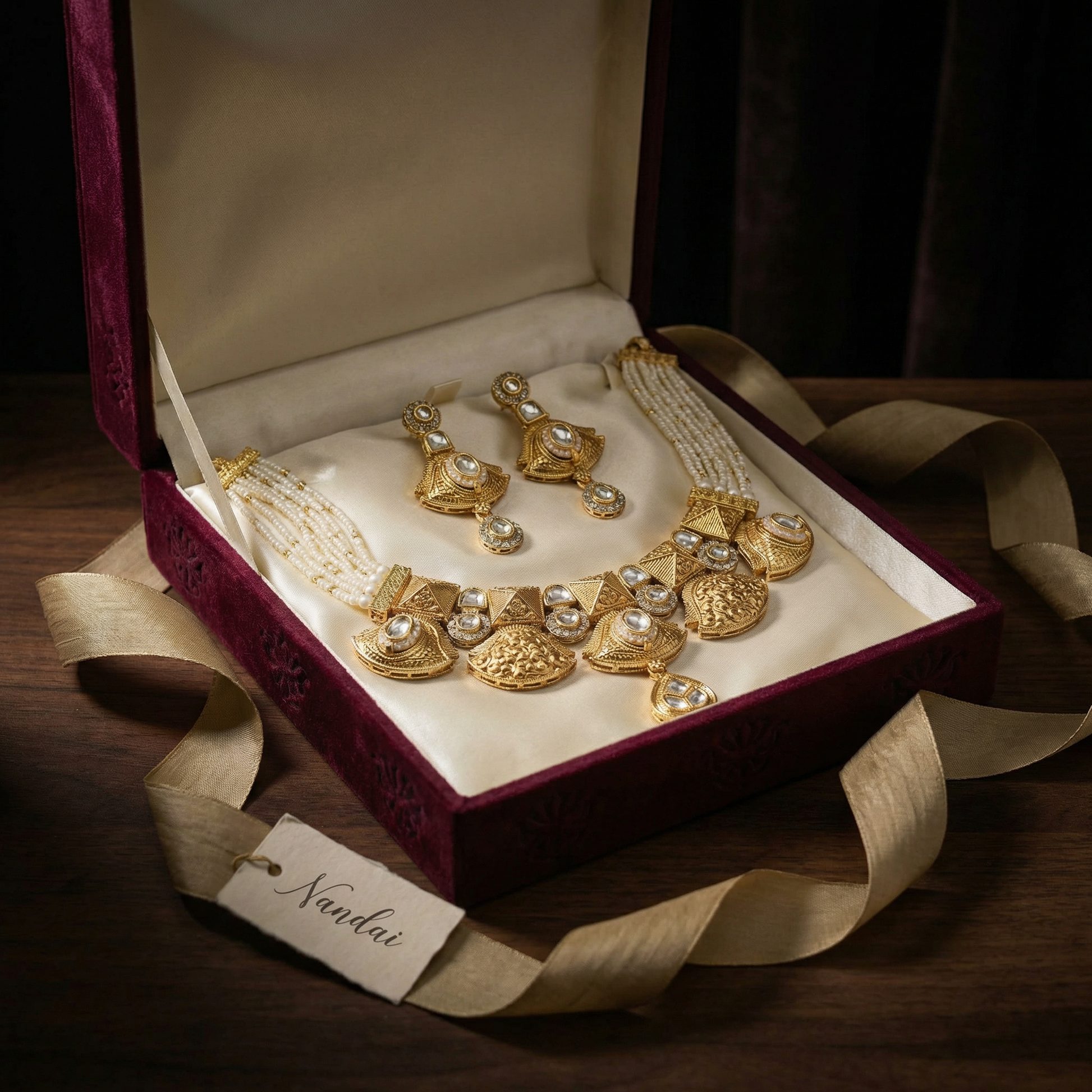 Meenakari Rajputi Choker Necklace | Antique Gold Enamel Jewelry Set - nandai.store