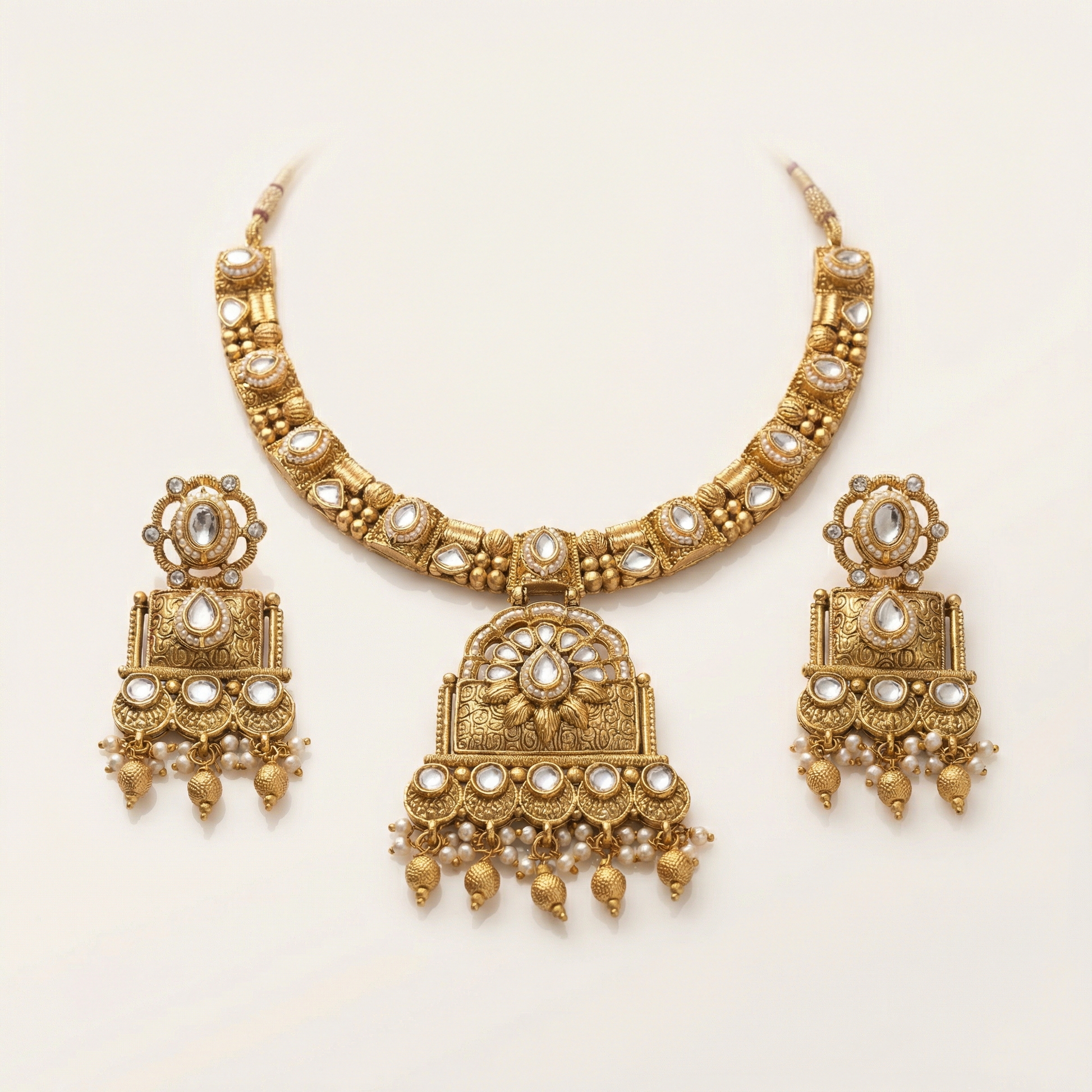 Temple Choker Necklace | Pallavi Gold-Plated South Indian Jewellery Set - nandai.store