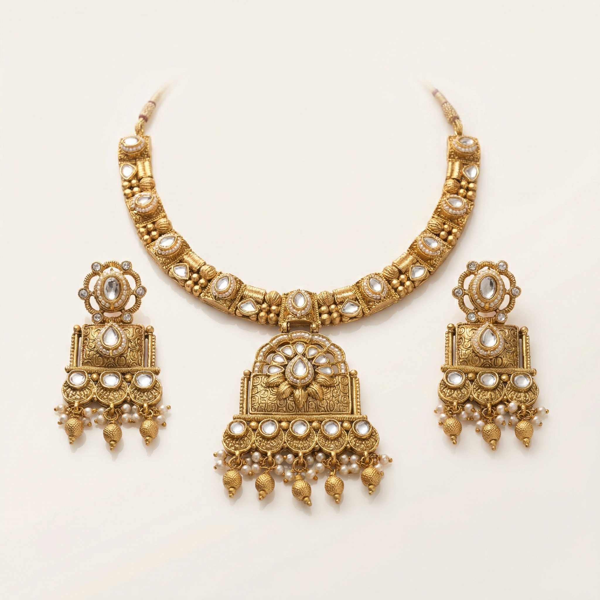 Temple Choker Necklace | Pallavi Gold-Plated South Indian Jewellery Set - nandai.store