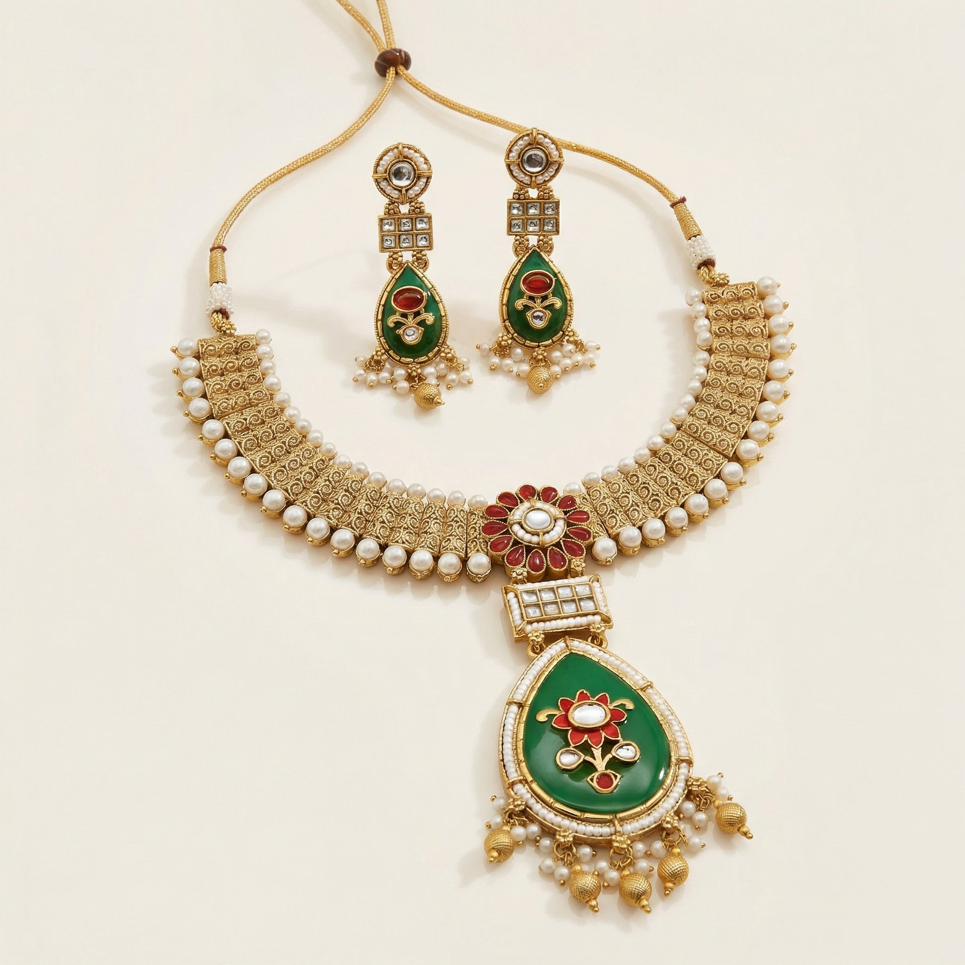 Meenakari Kundan Necklace | Rajputi Pearl Choker Bridal Jewelry - nandai.store