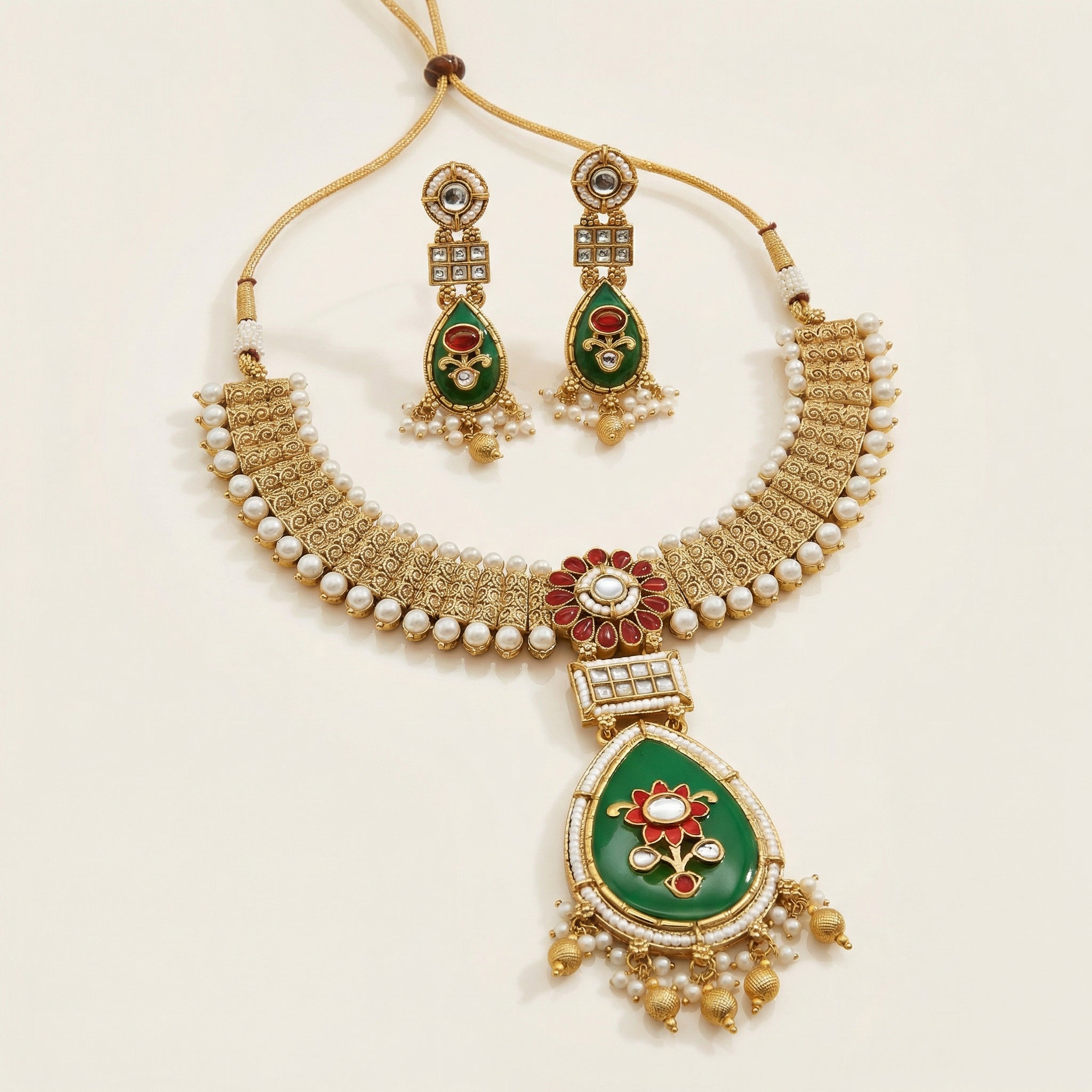 Meenakari Kundan Necklace | Rajputi Pearl Choker Bridal Jewelry - nandai.store