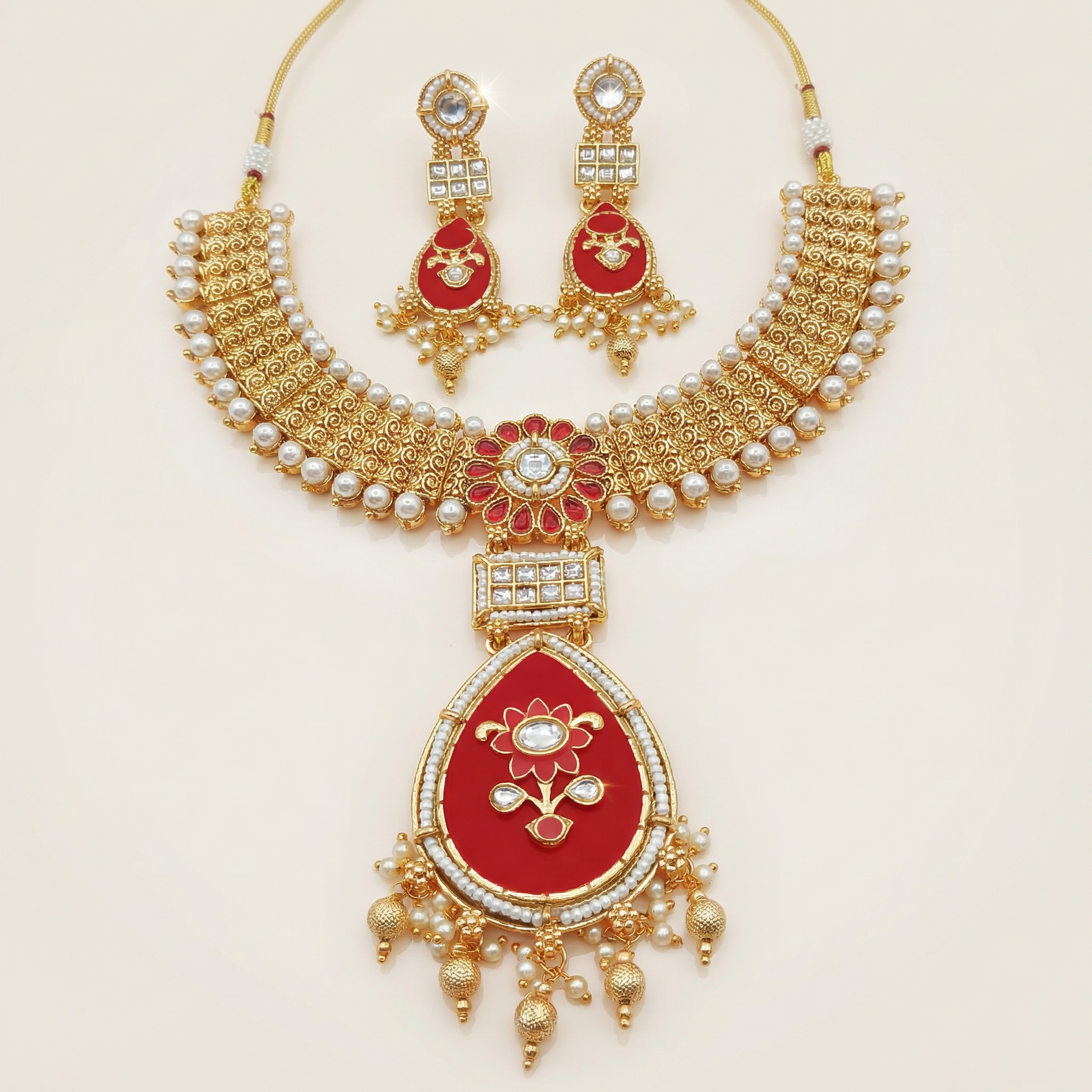 Meenakari Kundan Necklace | Rajputi Pearl Choker Bridal Jewelry - nandai.store