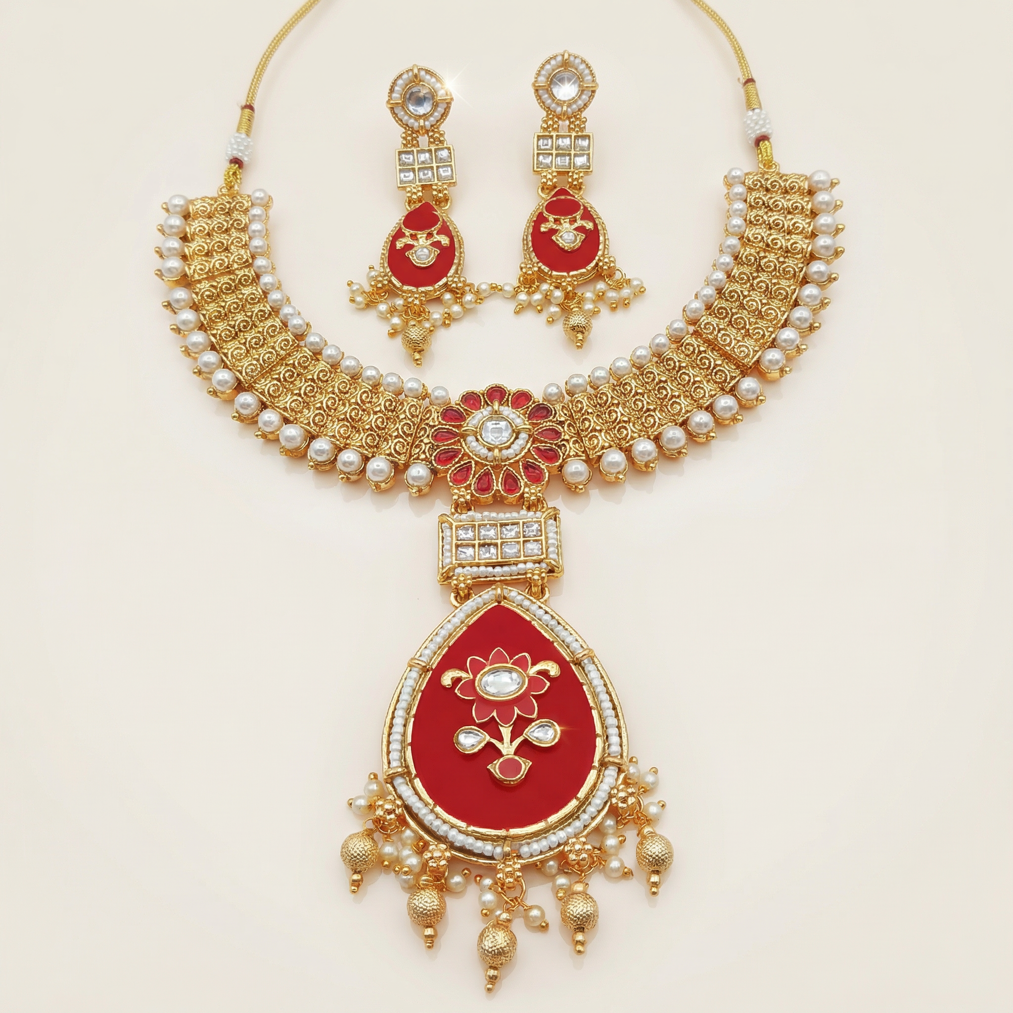 Meenakari Kundan Necklace | Rajputi Pearl Choker Bridal Jewelry - nandai.store