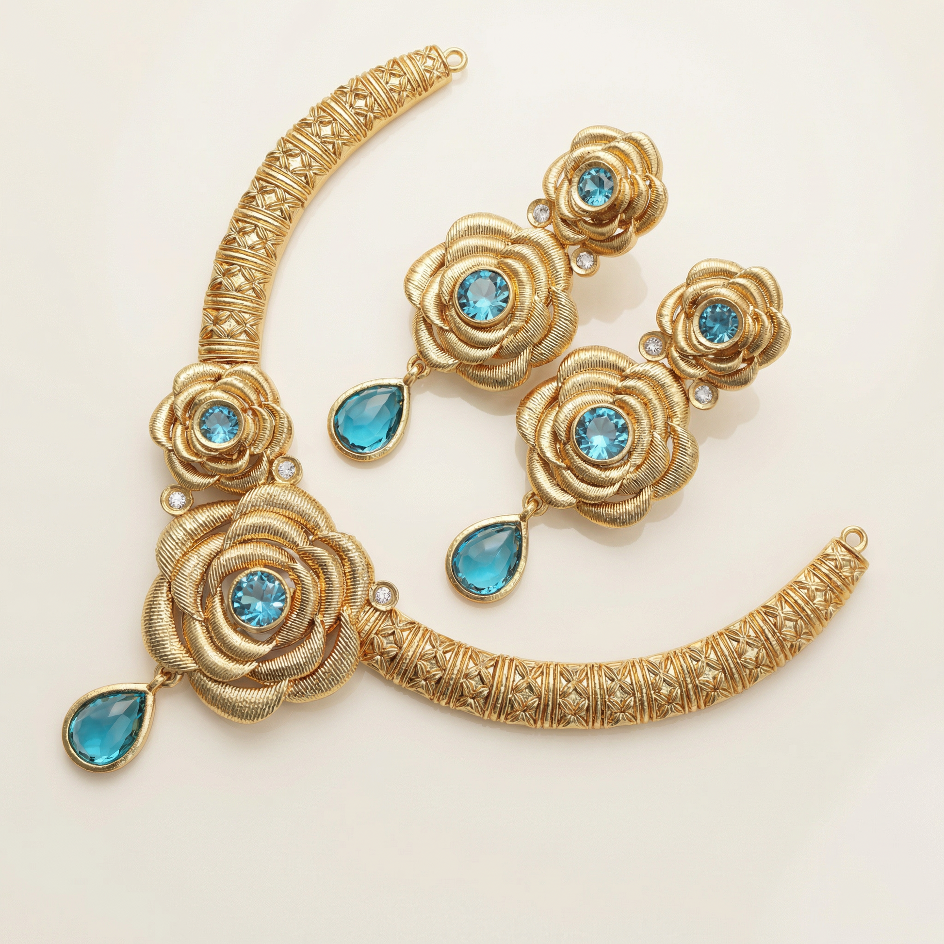 Hasadi Necklace | Rajwadi Rose Design with Green Stones Bridal Set - nandai.store