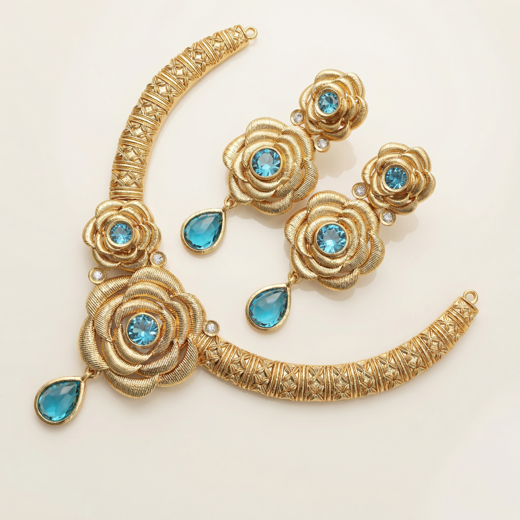 Hasadi Necklace | Rajwadi Rose Design with Green Stones Bridal Set - nandai.store