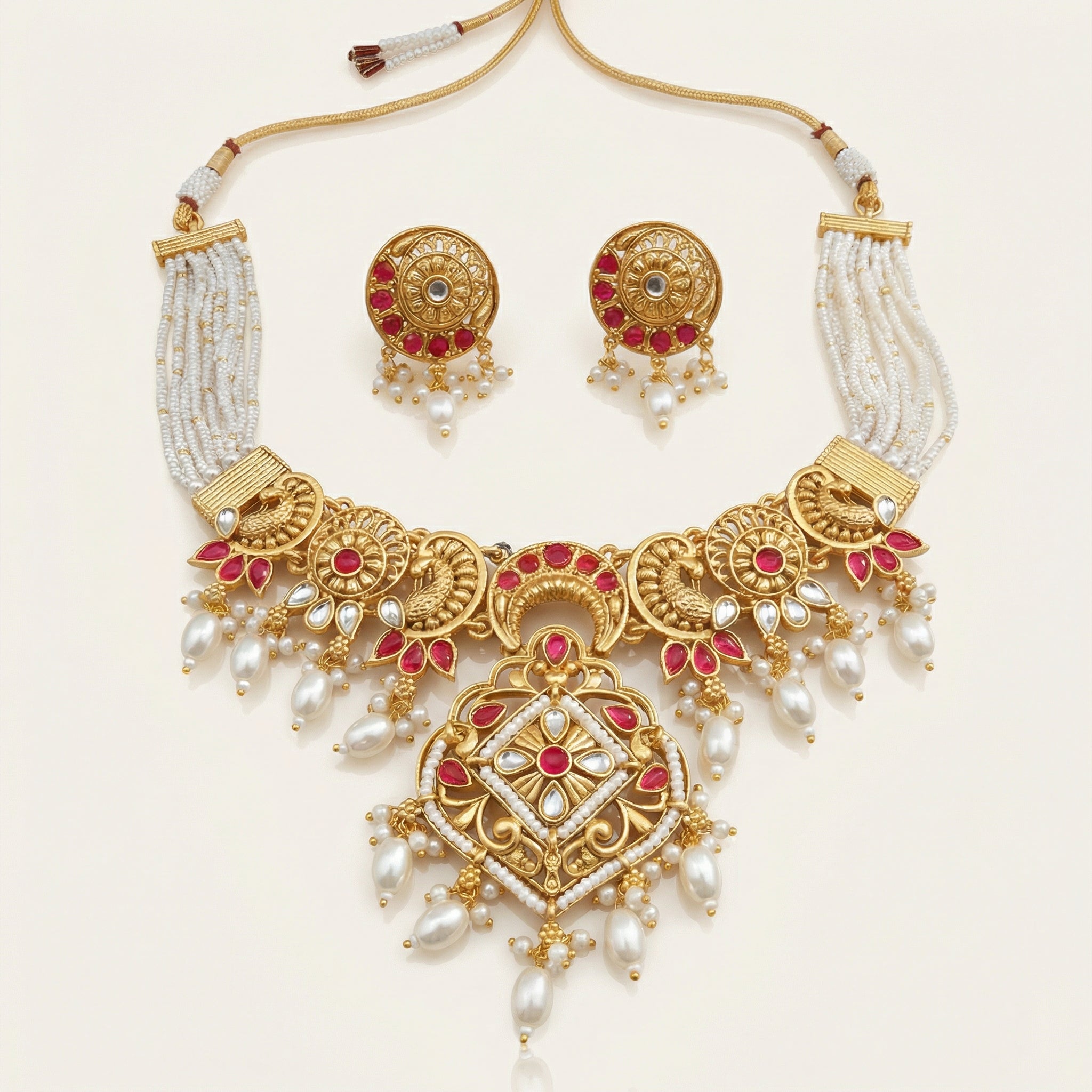 Pearl Choker Set | Rajputi Luxury Indian Bridal Jewelry - nandai.store