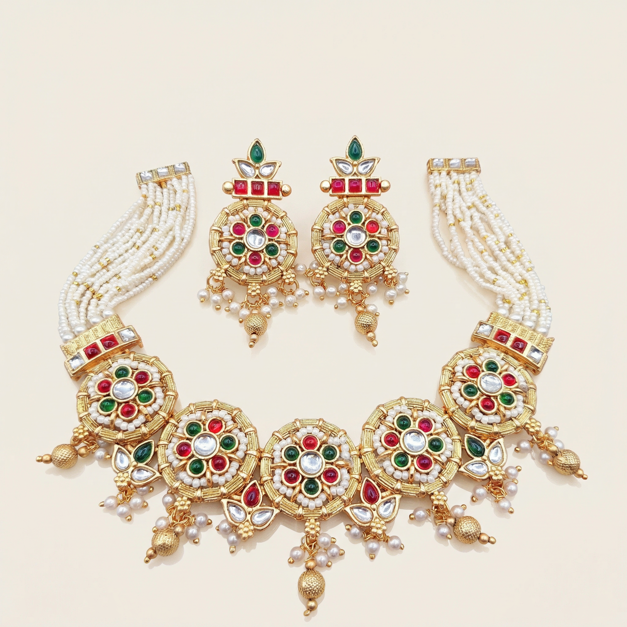 Kundan Choker Set | Rajputi Bridal Necklace with Pearls & Gold - nandai.store