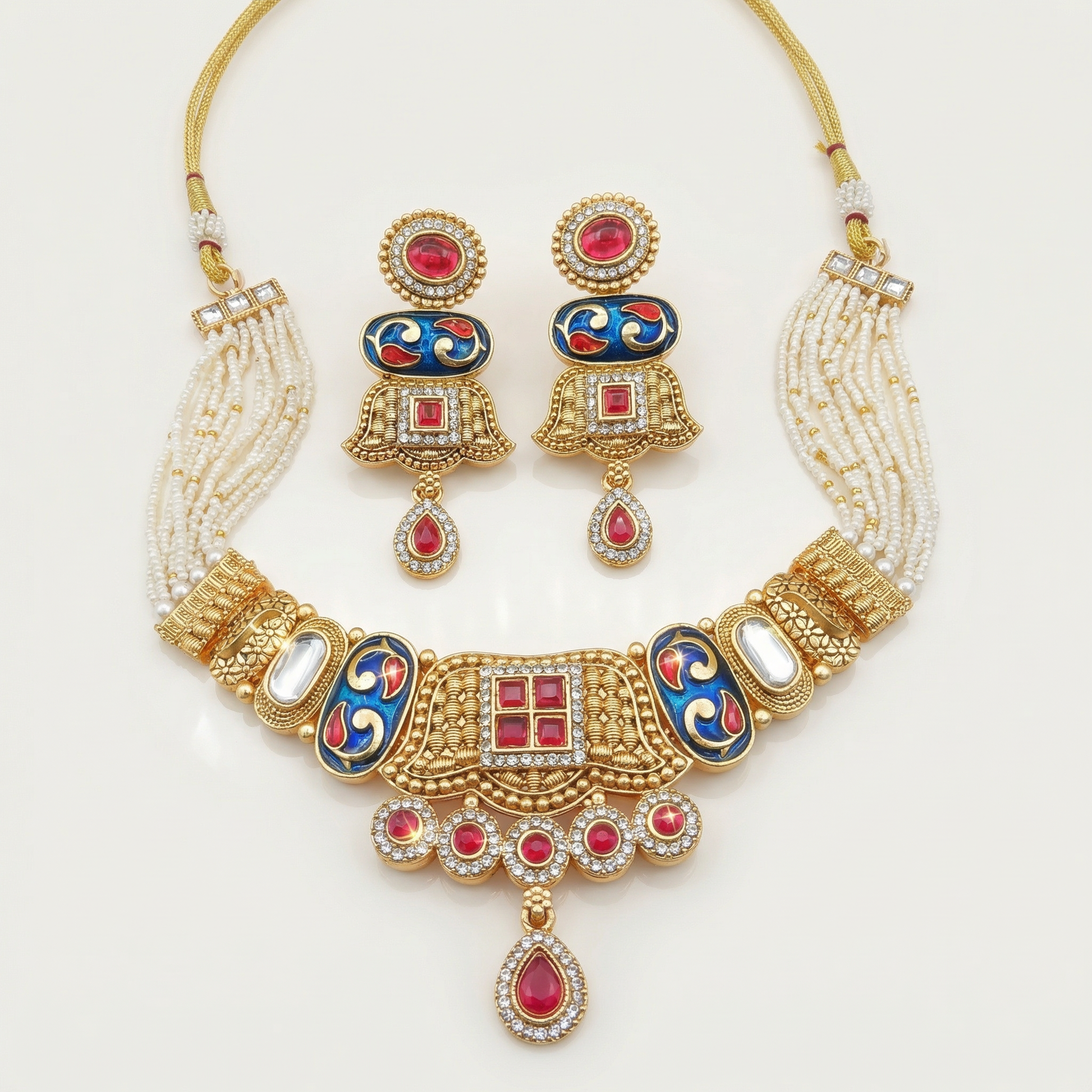 Meenakari Choker Set | Meenakari Kundan Choker Necklace Gold – Rajwadi Bridal Jewellery - nandai.store