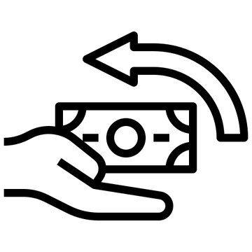 Icon of a hand holding money with an arrow indicating a transaction.